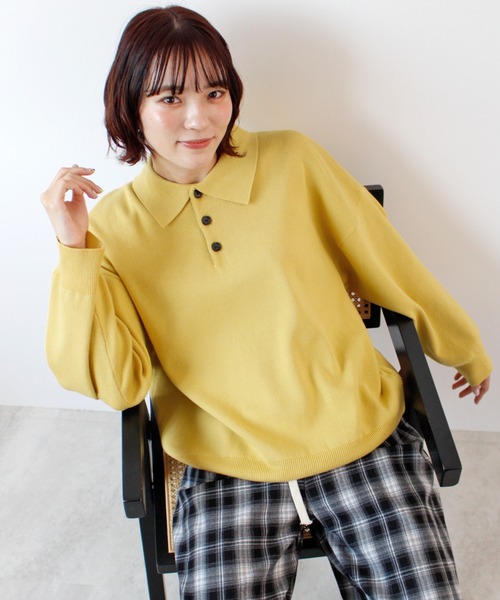 ABYS(アビス)の「【新色追加】襟付きポロカラーニットトップス(ニット/セーター・レディース・チャコールグレー/ネイビー/レッド/アイボリー/ライトグレー/イエロー・FREE)」の5枚目の写真