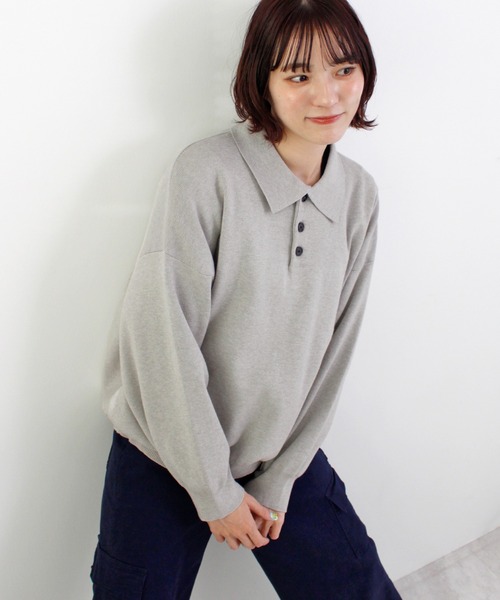 ABYS(アビス)の「【新色追加】襟付きポロカラーニットトップス(ニット/セーター・レディース・チャコールグレー/ネイビー/レッド/アイボリー/ライトグレー/イエロー・FREE)」の3枚目の写真