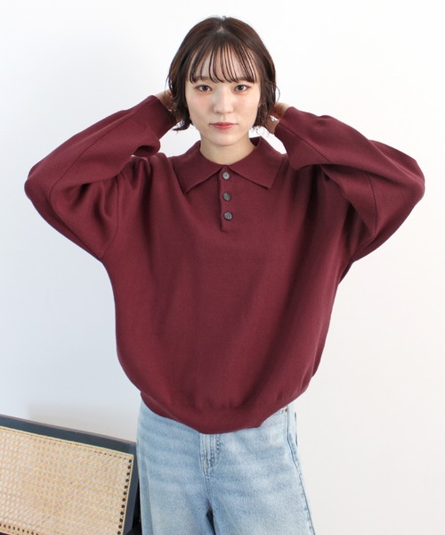 ABYS(アビス)の「【新色追加】襟付きポロカラーニットトップス(ニット/セーター・レディース・チャコールグレー/ネイビー/レッド/アイボリー/ライトグレー/イエロー・FREE)」の12枚目の写真