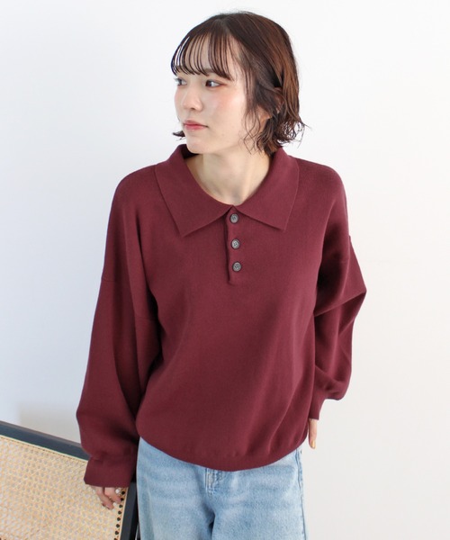 ABYS(アビス)の「【新色追加】襟付きポロカラーニットトップス(ニット/セーター・レディース・チャコールグレー/ネイビー/レッド/アイボリー/ライトグレー/イエロー・FREE)」の13枚目の写真