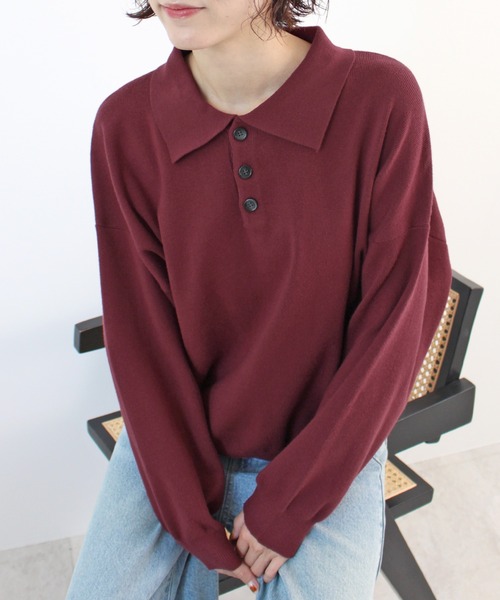 ABYS(アビス)の「【新色追加】襟付きポロカラーニットトップス(ニット/セーター・レディース・チャコールグレー/ネイビー/レッド/アイボリー/ライトグレー/イエロー・FREE)」の14枚目の写真