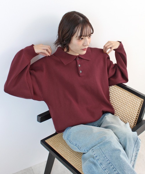 ABYS(アビス)の「【新色追加】襟付きポロカラーニットトップス(ニット/セーター・レディース・チャコールグレー/ネイビー/レッド/アイボリー/ライトグレー/イエロー・FREE)」の16枚目の写真