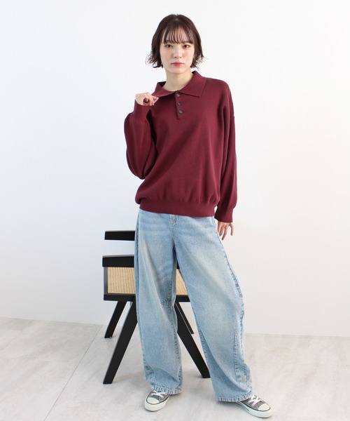 ABYS(アビス)の「【新色追加】襟付きポロカラーニットトップス(ニット/セーター・レディース・チャコールグレー/ネイビー/レッド/アイボリー/ライトグレー/イエロー・FREE)」の18枚目の写真