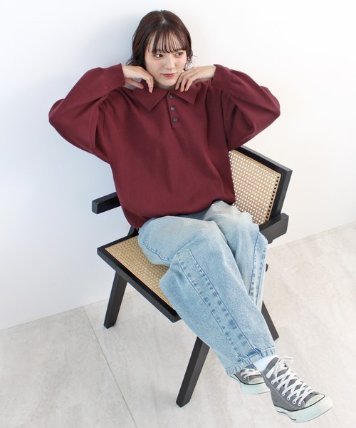 ABYS(アビス)の「【新色追加】襟付きポロカラーニットトップス(ニット/セーター・レディース・チャコールグレー/ネイビー/レッド/アイボリー/ライトグレー/イエロー・FREE)」の19枚目の写真