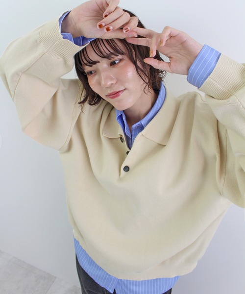 ABYS(アビス)の「【新色追加】襟付きポロカラーニットトップス(ニット/セーター・レディース・チャコールグレー/ネイビー/レッド/アイボリー/ライトグレー/イエロー・FREE)」の20枚目の写真