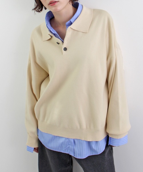ABYS(アビス)の「【新色追加】襟付きポロカラーニットトップス(ニット/セーター・レディース・チャコールグレー/ネイビー/レッド/アイボリー/ライトグレー/イエロー・FREE)」の21枚目の写真