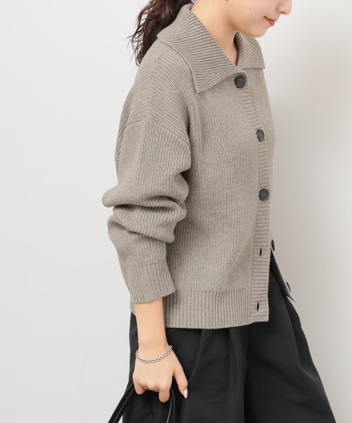 JOURNAL STANDARD relume（ジャーナルスタンダード　レリューム）の「ビッグカラーニットカーディガン（カーディガン/ボレロ・レディース・グレー/ネイビー・FREE）」の4枚目の写真