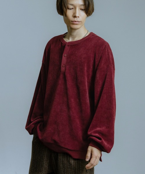 Crownor(クラウノアー)の「細畝 ヘンリーネック 長袖カットソー(Tシャツ/カットソー・メンズ・チャコール/ネイビー/グレイッシュベージュ/ワイン・MEDIUM/LARGE)」の7枚目の写真