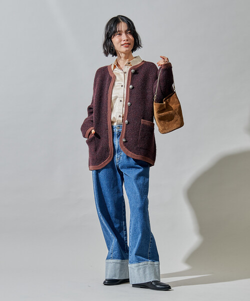 セール】トリミング チロリアン ニットジャケット/コンチョボタン