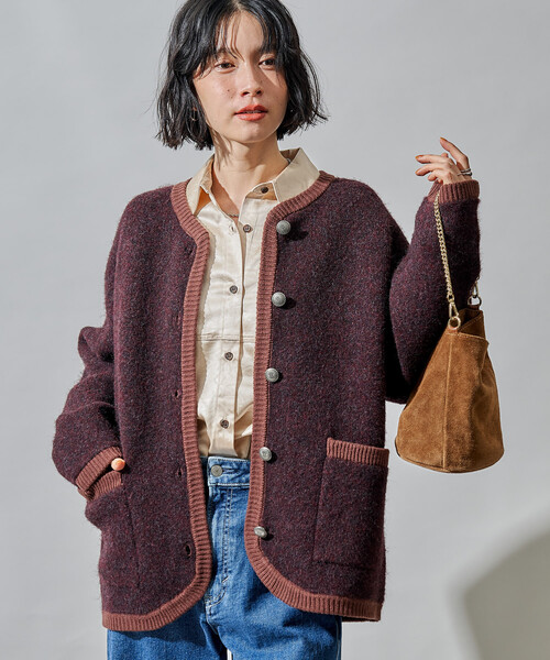 FREAK'S STORE(フリークスストア)の「トリミング チロリアン ニットジャケット/コンチョボタンニットカーディガン(カーディガン/ボレロ・レディース・グレー/オフホワイト/ブラウン・フリ-)」の8枚目の写真