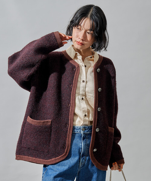 FREAK'S STORE(フリークスストア)の「トリミング チロリアン ニットジャケット/コンチョボタンニットカーディガン(カーディガン/ボレロ・レディース・グレー/オフホワイト/ブラウン・フリ-)」の9枚目の写真