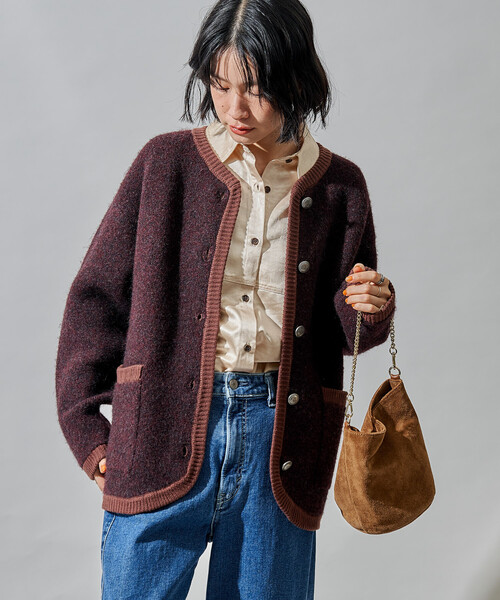FREAK'S STORE(フリークスストア)の「トリミング チロリアン ニットジャケット/コンチョボタンニットカーディガン(カーディガン/ボレロ・レディース・グレー/オフホワイト/ブラウン・フリ-)」の10枚目の写真