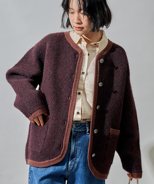 セール】トリミング チロリアン ニットジャケット/コンチョボタン
