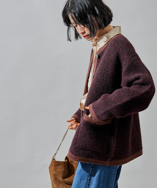 FREAK'S STORE(フリークスストア)の「トリミング チロリアン ニットジャケット/コンチョボタンニットカーディガン(カーディガン/ボレロ・レディース・グレー/オフホワイト/ブラウン・フリ-)」の12枚目の写真