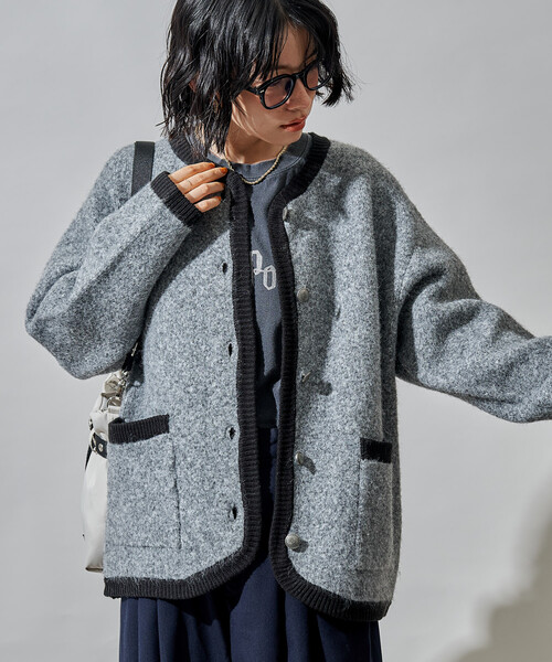 FREAK'S STORE(フリークスストア)の「トリミング チロリアン ニットジャケット/コンチョボタンニットカーディガン(カーディガン/ボレロ・レディース・グレー/オフホワイト/ブラウン・フリ-)」の19枚目の写真