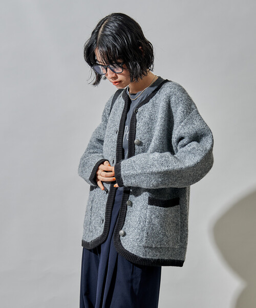 FREAK'S STORE(フリークスストア)の「トリミング チロリアン ニットジャケット/コンチョボタンニットカーディガン(カーディガン/ボレロ・レディース・グレー/オフホワイト/ブラウン・フリ-)」の21枚目の写真