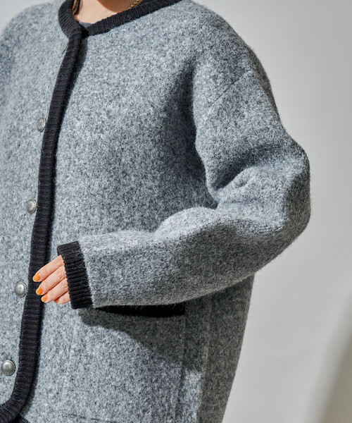 セール】トリミング チロリアン ニットジャケット/コンチョボタン