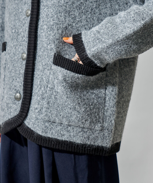 セール】トリミング チロリアン ニットジャケット/コンチョボタン