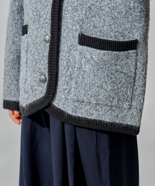 セール】トリミング チロリアン ニットジャケット/コンチョボタン