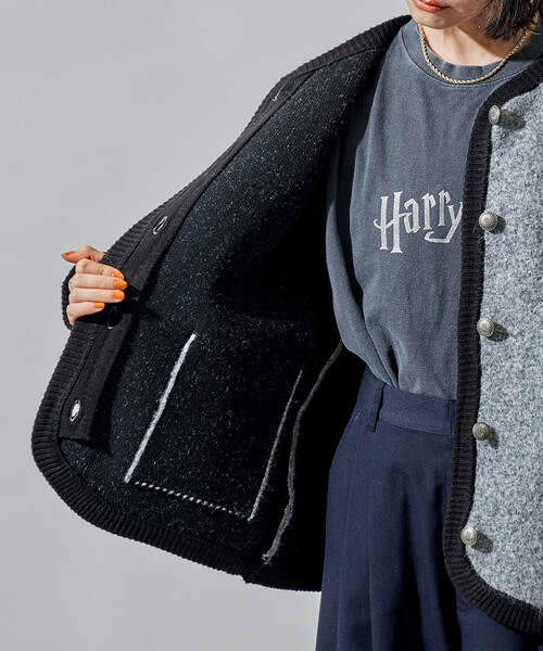 セール】トリミング チロリアン ニットジャケット/コンチョボタン