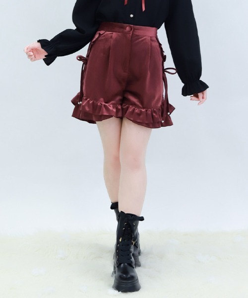 axes femme POETIQUE(アクシーズファムポエティック)の「リボン付き裾フリルショーパン(その他パンツ・レディース・ワイン/ブラウン/グレー・MEDIUM)」の3枚目の写真