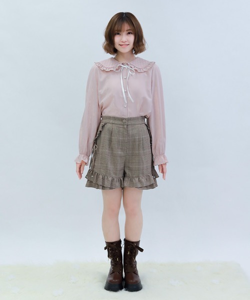 axes femme POETIQUE(アクシーズファムポエティック)の「リボン付き裾フリルショーパン(その他パンツ・レディース・ワイン/ブラウン/グレー・MEDIUM)」の7枚目の写真