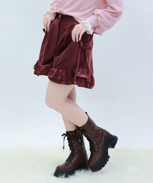 axes femme POETIQUE(アクシーズファムポエティック)の「リボン付き裾フリルショーパン(その他パンツ・レディース・ワイン/ブラウン/グレー・MEDIUM)」の9枚目の写真