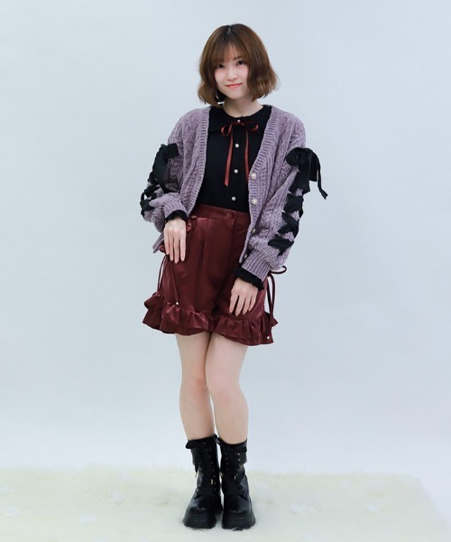 axes femme POETIQUE(アクシーズファムポエティック)の「リボン付き裾フリルショーパン(その他パンツ・レディース・ワイン/ブラウン/グレー・MEDIUM)」の10枚目の写真