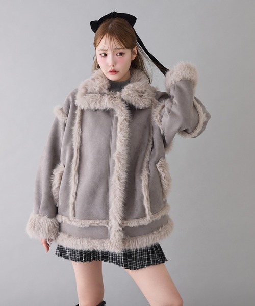 ムートンコート　グレー系 セール】【今すぐお届け可能!】ムートンミドルコート（ムートンコート