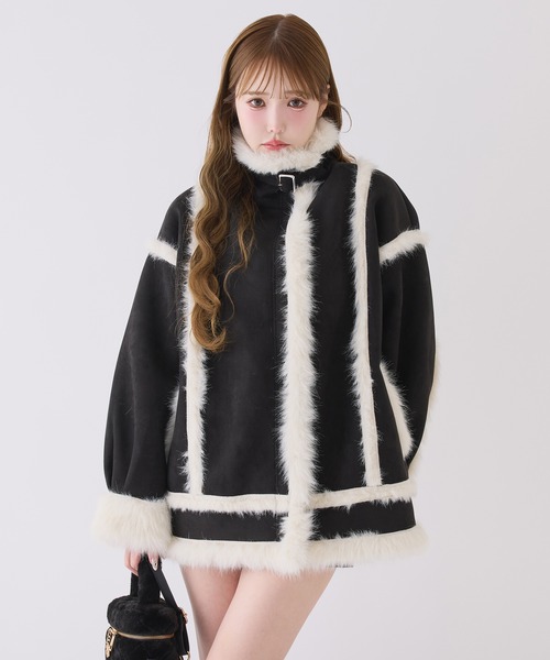 one after another NICE CLAUP(ワンアフターアナザーナイスクラップ)の「【今すぐお届け可能!】ムートンミドルコート(ムートンコート・レディース・グレー/オフホワイト/ブラック・FREE)」の18枚目の写真