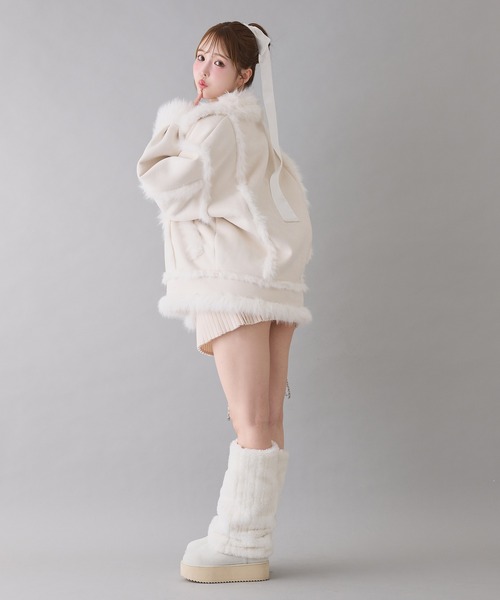 one after another NICE CLAUP(ワンアフターアナザーナイスクラップ)の「【今すぐお届け可能!】ムートンミドルコート(ムートンコート・レディース・グレー/オフホワイト/ブラック・FREE)」の19枚目の写真