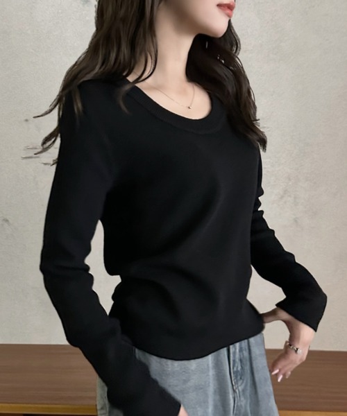 Eclat one(エクラワン)の「【Eclat one】ベーシック Uネック ニット プルオーバー(ニット/セーター・レディース・ブラウン/ホワイト/チャコール/ブラック・FREE)」の10枚目の写真