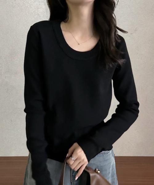 Eclat one(エクラワン)の「【Eclat one】ベーシック Uネック ニット プルオーバー(ニット/セーター・レディース・ブラウン/ホワイト/チャコール/ブラック・FREE)」の9枚目の写真