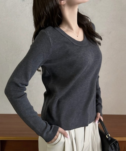 Eclat one(エクラワン)の「【Eclat one】ベーシック Uネック ニット プルオーバー(ニット/セーター・レディース・ブラウン/ホワイト/チャコール/ブラック・FREE)」の19枚目の写真
