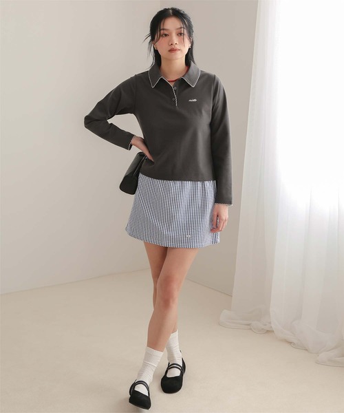 miette(ミエット)の「サッカーチェックシャツスカートセット(セットアップ・レディース・ネイビー/オフホワイト/ライトブルー/ライトベージュ・L/M/S)」の14枚目の写真