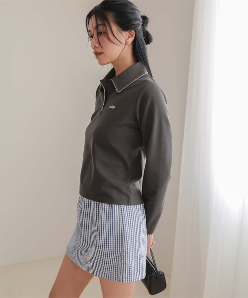 miette(ミエット)の「サッカーチェックシャツスカートセット(セットアップ・レディース・ネイビー/オフホワイト/ライトブルー/ライトベージュ・L/M/S)」の15枚目の写真
