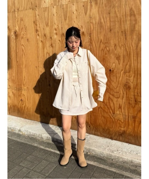 miette(ミエット)の「サッカーチェックシャツスカートセット(セットアップ・レディース・ネイビー/オフホワイト/ライトブルー/ライトベージュ・L/M/S)」の8枚目の写真