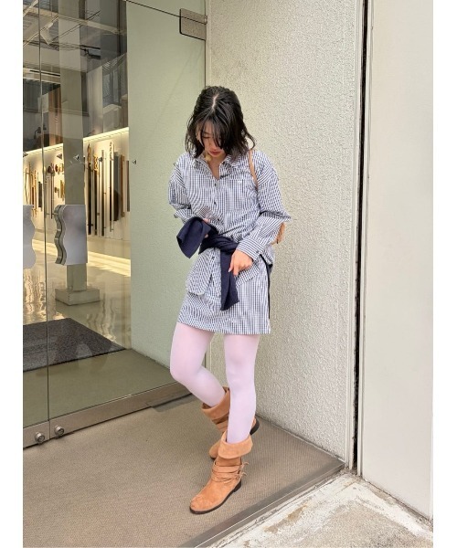 miette(ミエット)の「サッカーチェックシャツスカートセット(セットアップ・レディース・ネイビー/オフホワイト/ライトブルー/ライトベージュ・L/M/S)」の12枚目の写真