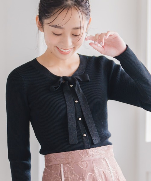 セール】2025秋冬新作 ラメ配色ボウタイニット（ニット/セーター