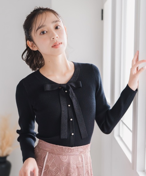 MISCH MASCH(ミッシュマッシュ)の「2025秋冬新作 ラメ配色ボウタイニット(ニット/セーター・レディース・ラベンダー/ホワイト/レッド/ブラック・フリ-)」の18枚目の写真