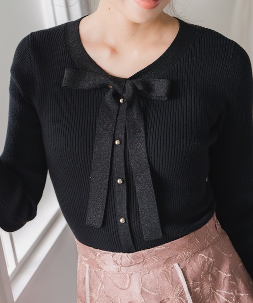 MISCH MASCH(ミッシュマッシュ)の「2025秋冬新作 ラメ配色ボウタイニット(ニット/セーター・レディース・ラベンダー/ホワイト/レッド/ブラック・フリ-)」の19枚目の写真