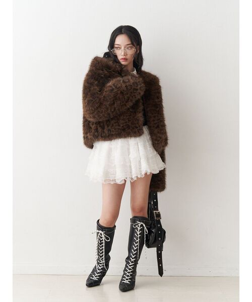 jouetie(ジュエティ)の「ドッキングレースフリルミニスカパン(その他パンツ・レディース・ブラック/オフホワイト・MEDIUM)」の12枚目の写真