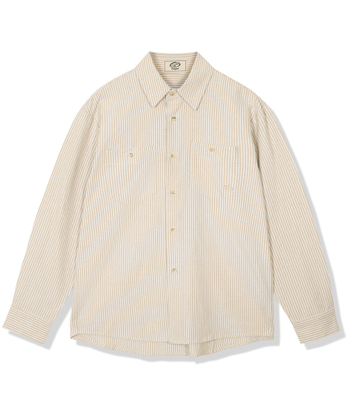 GUBIN(グビン)の「レタリングスリーブストライプシャツ - ベージュ(シャツ/ブラウス・メンズ・その他・LARGE/SMALL/MEDIUM)」の2枚目の写真