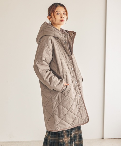 キルティングフードロングコート（ダウンジャケット/コート）｜studio