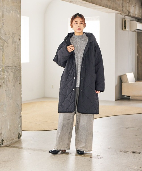 セール】キルティングフードロングコート（ダウンジャケット/コート