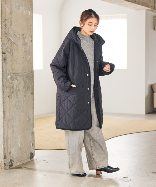 キルティングフードロングコート（ダウンジャケット/コート）｜studio