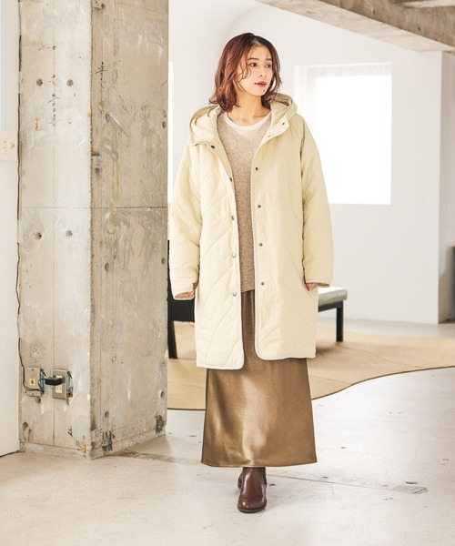 Super Beauty フリースキルティングロングコート セール】キルティングフードロングコート（ダウンジャケット/コート