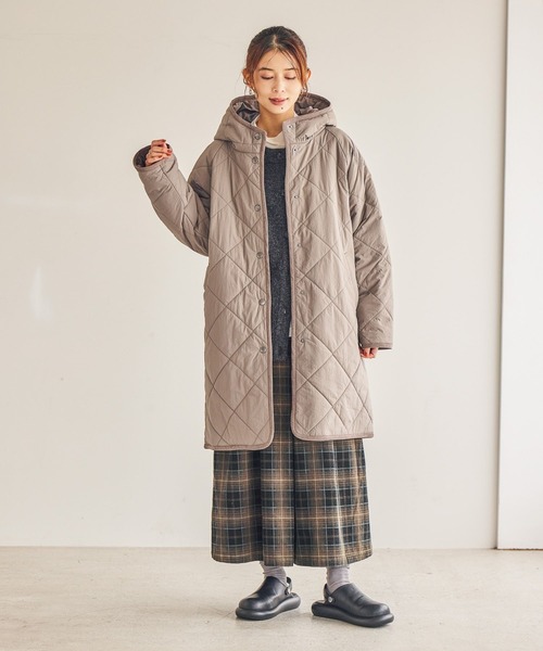 セール】キルティングフードロングコート（ダウンジャケット/コート