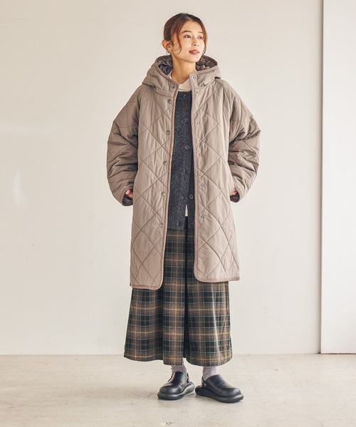 セール】キルティングフードロングコート（ダウンジャケット/コート