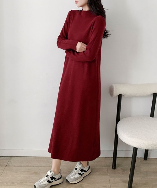 セール】ハイネック ニットワンピース ロング丈 冬 長袖 秋冬 きれいめ